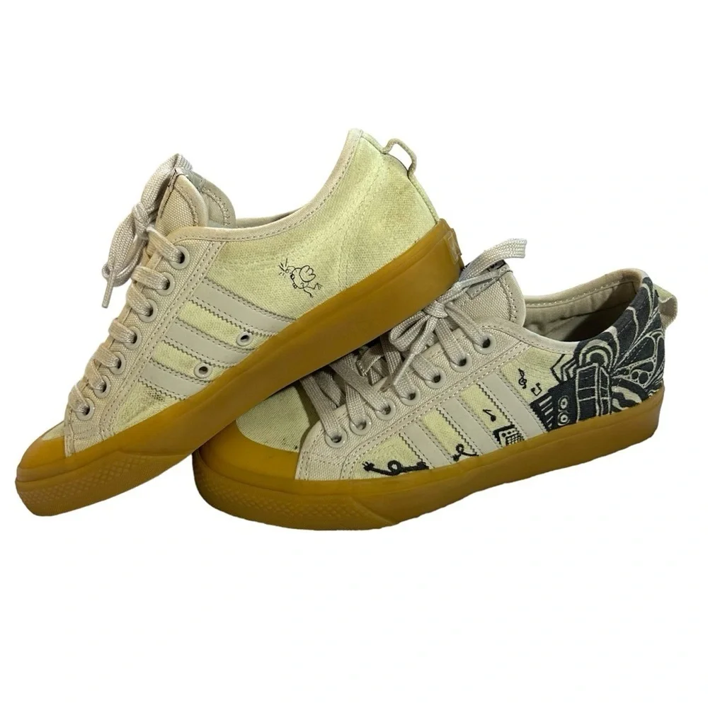 Adidas Nizza Platform Shoes Rare Unique Lemony Cream Color w/ Music Graphics